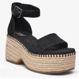 **New**Women’s Toms Laila Black Espadrille Platform Wedge Sandals Sz W7